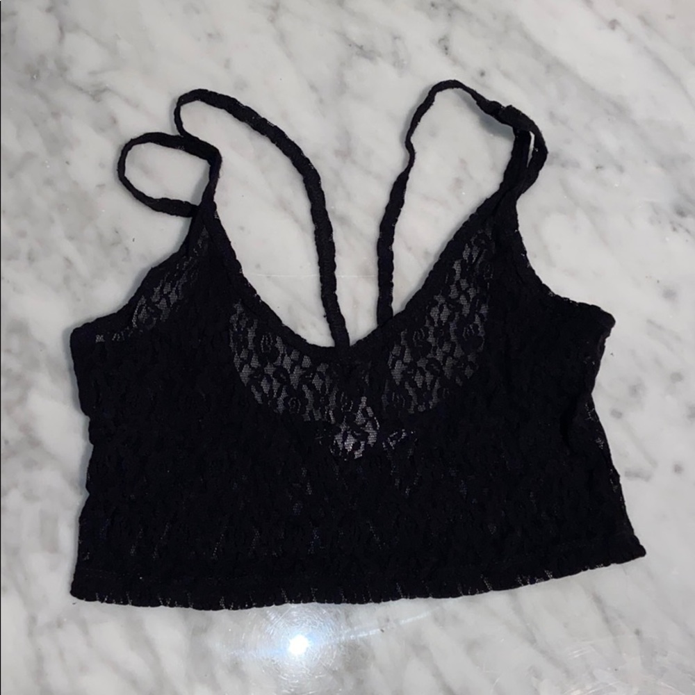LACE CAMISOLE STRAPPY BLACK BRA CROP TOP